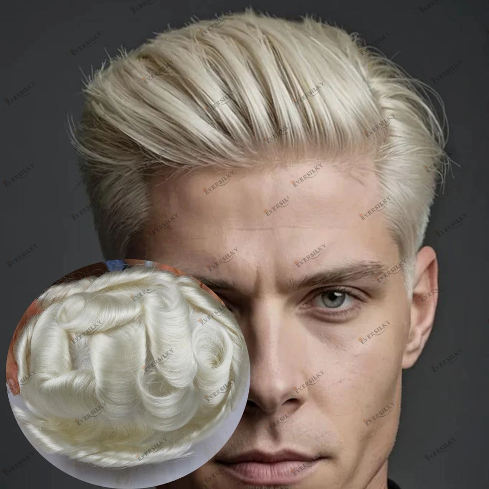 

Платиновый блондин, мужские человеческие волосы, прочная основа из микрокожи, необнаружимая натуральная линия волос, парик для выпадения волос, мужской парик высокого класса Vloop