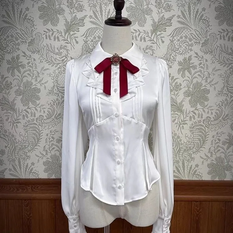 

Victorian Gothic Lolita Shirts Women Japanese Vintage Y2k Ruffles Gigot Sleeve Slim Blouses Female Elegant Sweet Princess Shirts