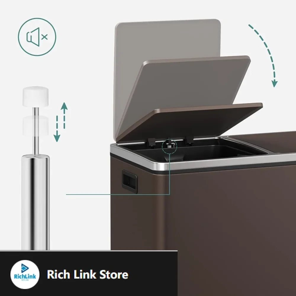 

Мусорный бак, 2 х 8 галлонов (2 х 30 л) для кухни, с 15 мешками для мусора, 2 отделениями, пластиковыми внутренними ведрами и петлями