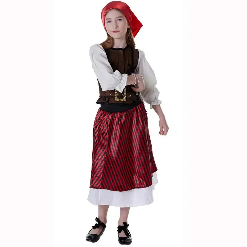 New 2025 Children Pirate Captain Cosplay Costumes With Hat For Boys Girls Crossbones Cutie Halloween CostumeRER34 RQR90