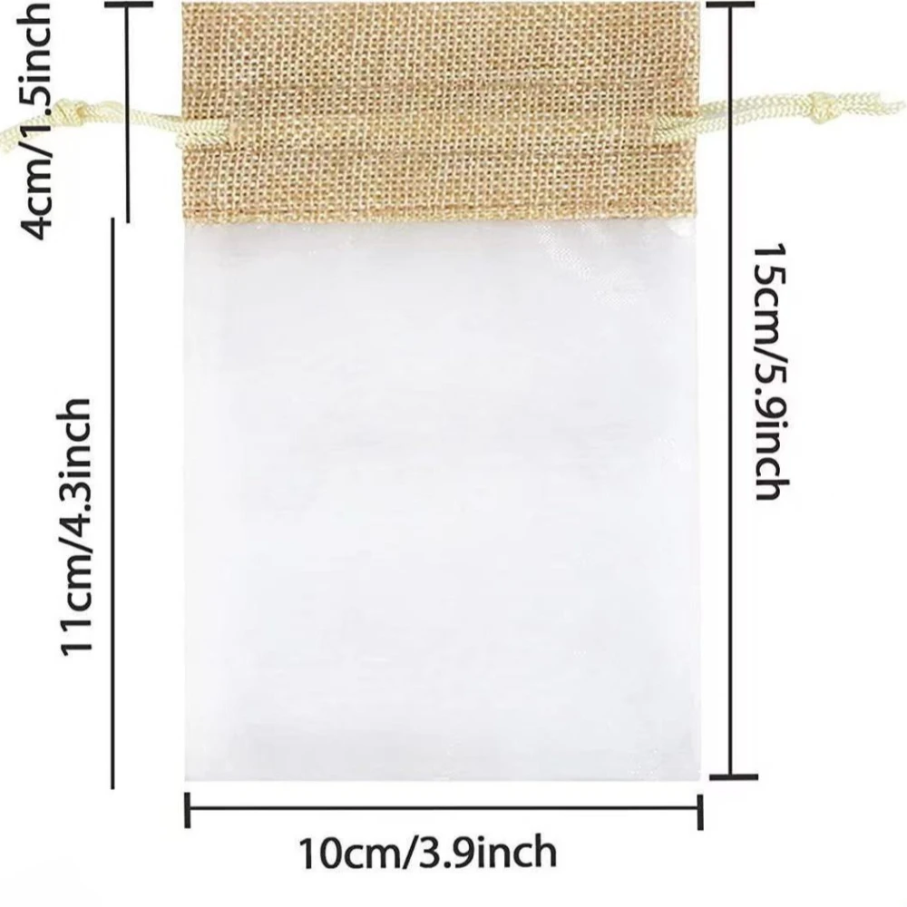 10Pcs Spliced Organza Burlap Drawstring Bags Transparent Mini Candy Gift Pouch for Christmas Wedding Party Favors Home Storage