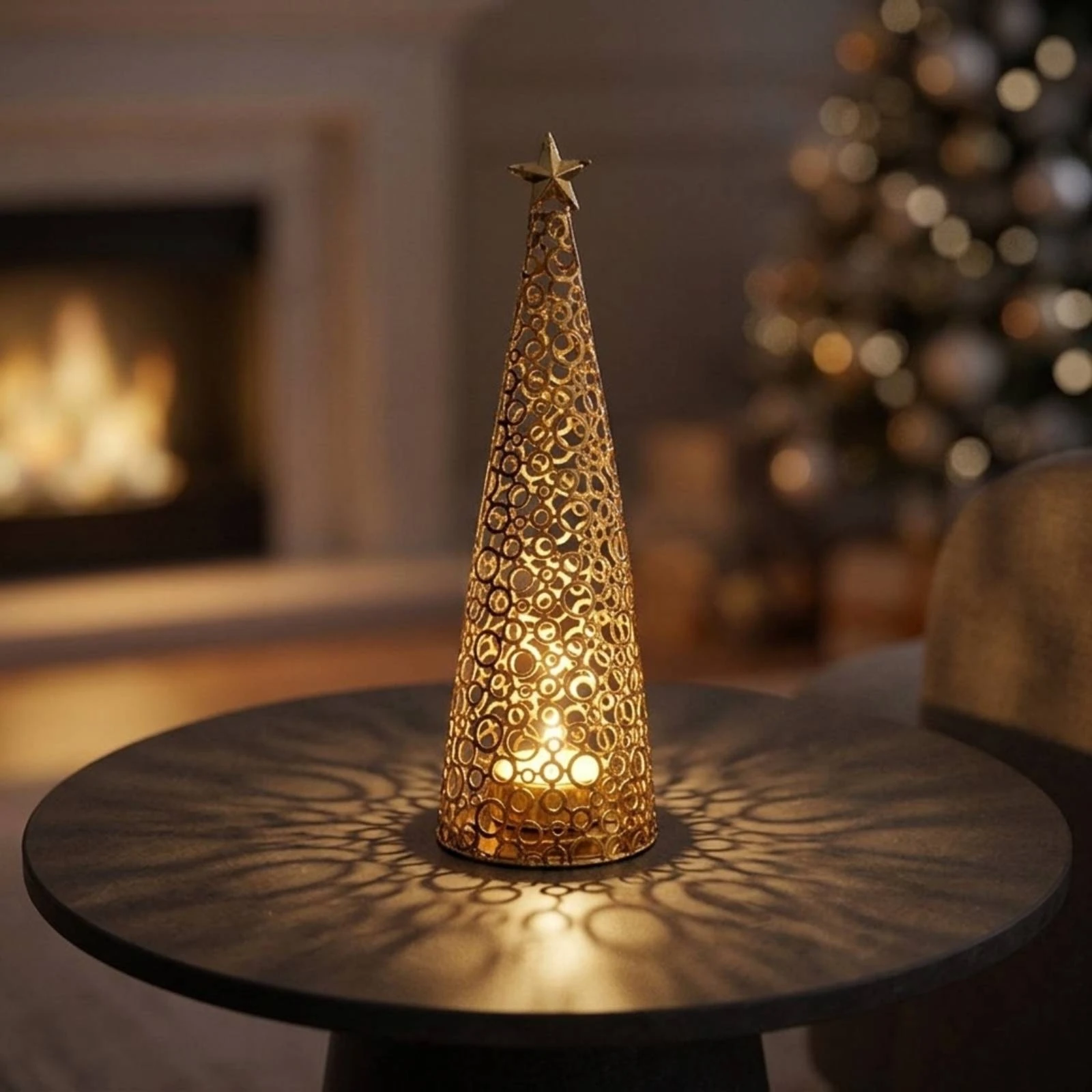 Christmas Tree Candle Holder Lattice Metal Candle Holder with Star Decor Decorative Festive for Centerpiece, Wedding