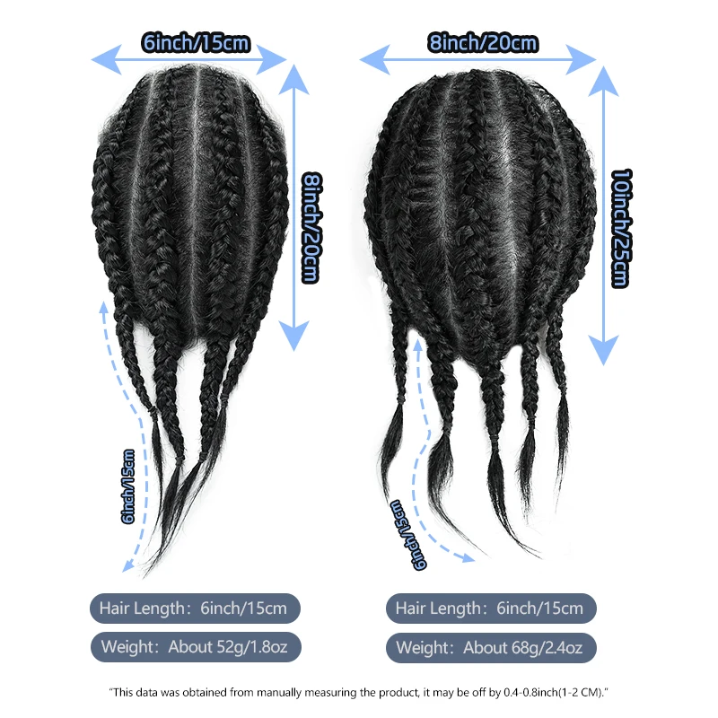 100% Human Hair Black Men Women Corn Braided Hairpiece Ultra Thin Breathable PU Capillary Prosthesis Wig Braided Hair Piece