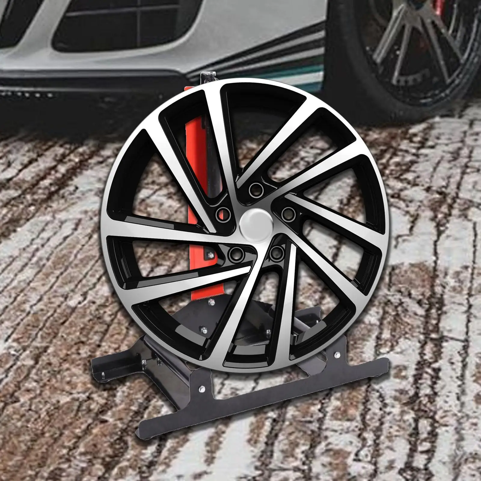 Rolling Wheel Detailing Stand Iron Car Wheel Wash Holder for Work Shop