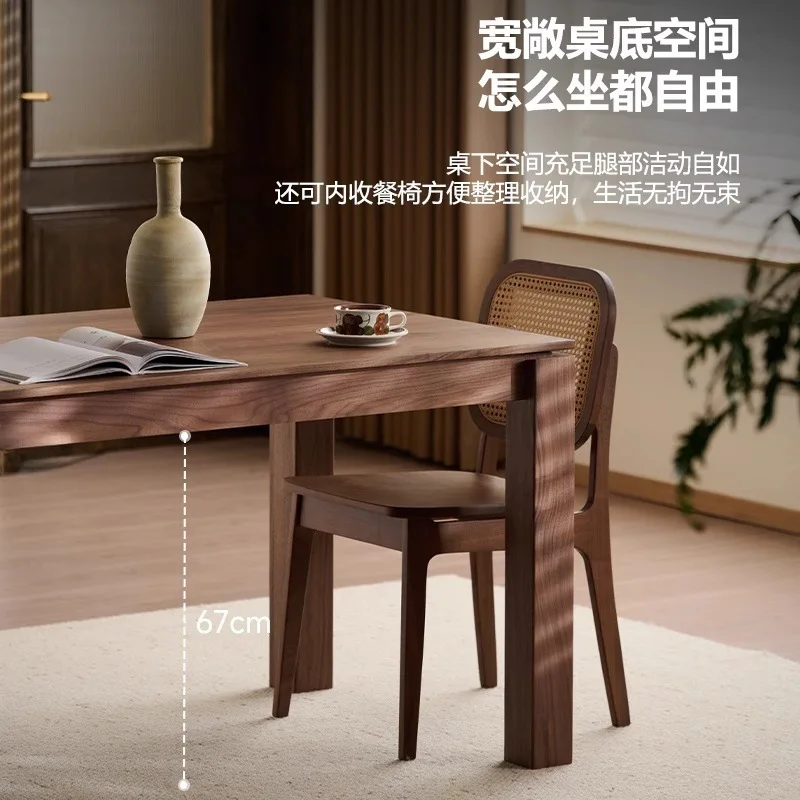 Euler North American black walnut dining table small household rectangular solid wood large board table living