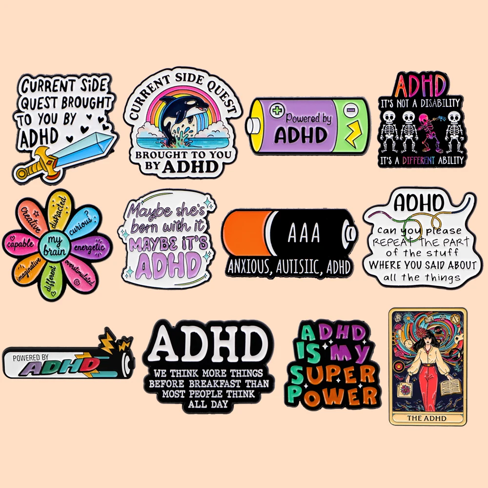 ADHD Enamel Pin Badges on Backpack Briefcase Badges Cartoon Quotes Lapel Pins for Backpacks Accessories for Jewelry