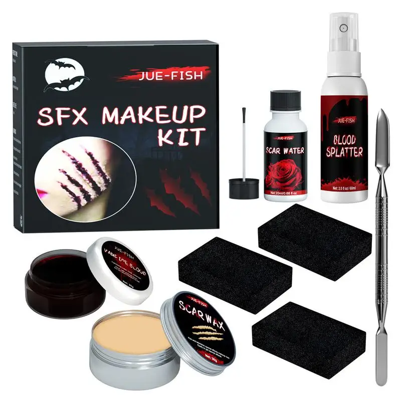 Halloween Makeup Kit Professional Face Body Paint Spooktacular Wound Scar Wax Makeup Fake Scab Blood Spatula Spooky Painting Kit