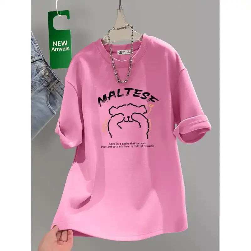 Women's Clothing Pure Cotton Loose T-shirt Spring/Summer New Cute Bear Short Sleeve Casual Tee Lady Large Size Basic O-neck Tops