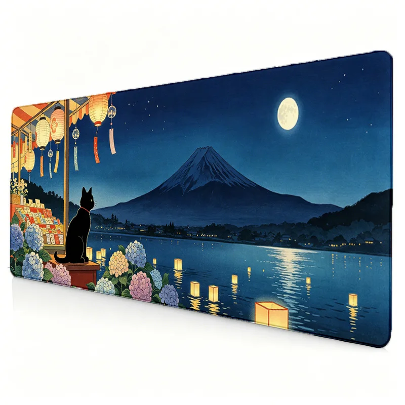 The Fuji Mountain Cat Lantern Mouse Pad from Japan's night market offers a peaceful festive scene for cat lovers and art