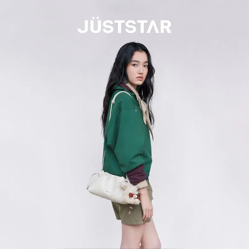 JUST STAR Cloud Bag 2026 New Women's Folded Shoulder Crossbody Bag Commuter Drawstring Underarm Bag