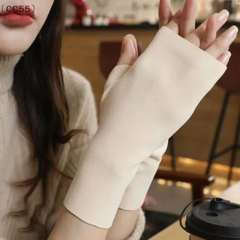 

tipoCC55 SelbstCC55 август1 пара осенне-зимних теплых мягких бархатных перчаток с половиной пальца для женщин, мягкая кожа для ежедневного офиса, защиты запястий