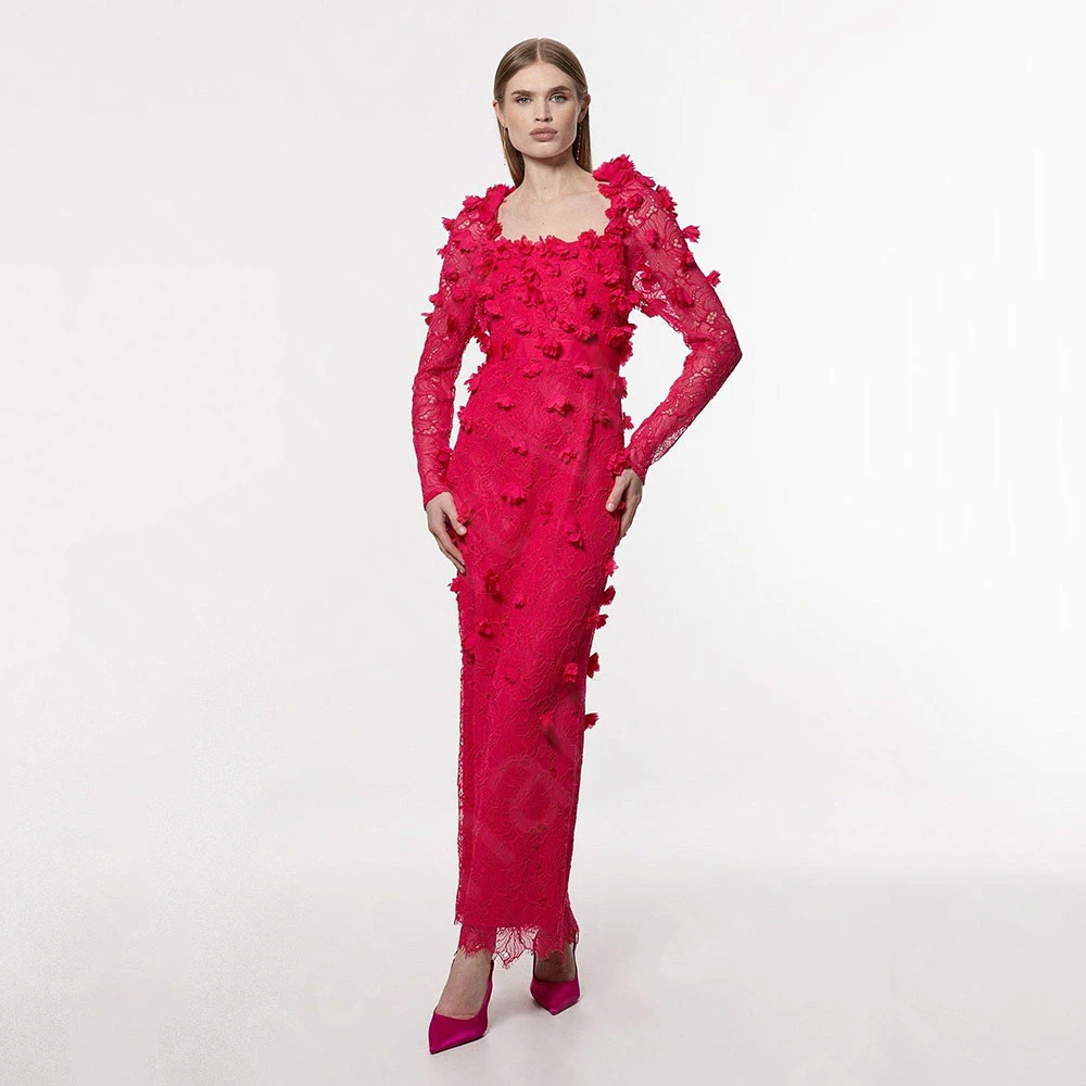 

Customized Exquisite Lace Prom Gowns 2025 On Sale Evening Dress Long Sleeves Scoop Neck Wedding Party Gown Ankle Length Back Out