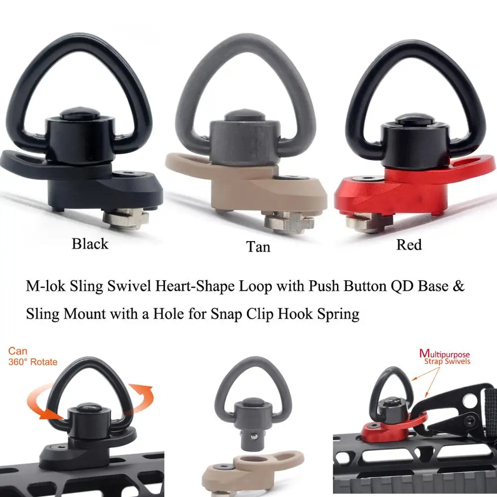 

M-lok Sling Поворотный Комплект Hart-Shape Loop QD Quick Detach Base & Een Gat Voor Snap Clip Haak Spring_Black/Rood/Tan Kleuren