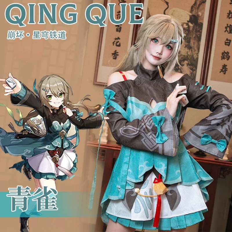 

Anime Honkai: Star Rail Qingque Cosplay Clothing Role Playing Game Star Rail Qing Que Dress Wigs Hairs Party Halloween Props