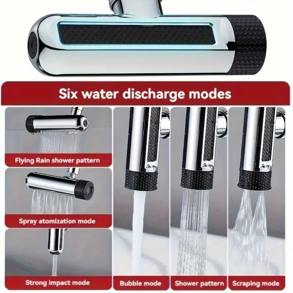 6 Modes Kitchen Splash Proof Faucet 360° Rotating Water Saving Swivel Waterfall Faucet Multi-functional Replaceable