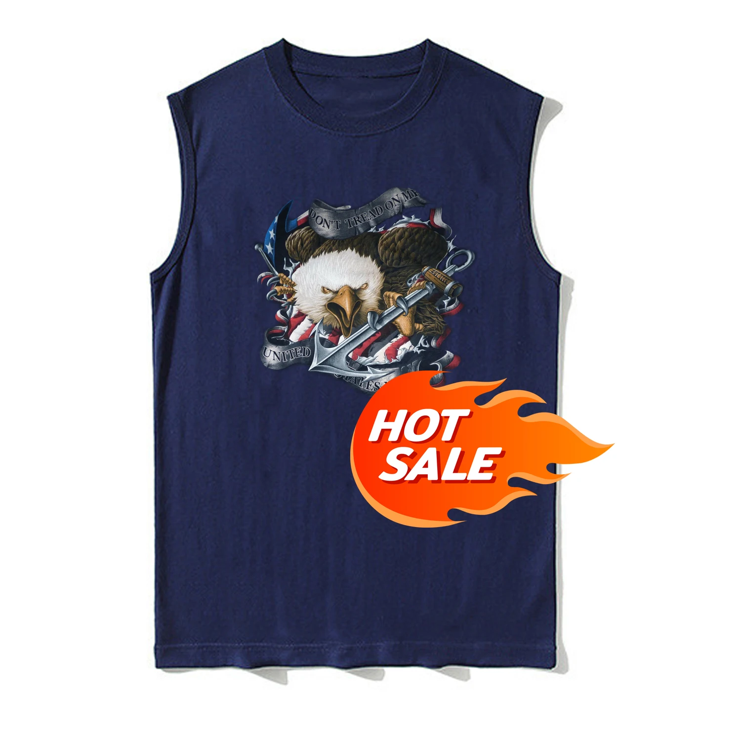 Don't Tread on Me. US Naval Bald Eagle and Anchors 2A Tanktop 100% Cotton O-Neck Casual Vest Mens Sleeveless T-shirt Streetwear