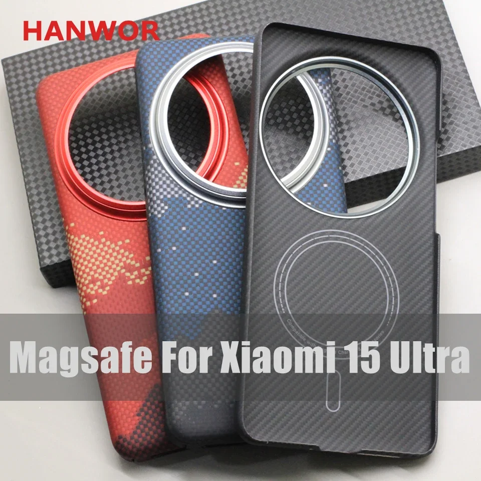 

HANWOR Magnetic Carbon Fiber Case for Xiaomi 15 Ultra Magsafe Cover Metal Lens Ring 600D Aramid Fiber Mi 15 Ultra Magnetic Case
