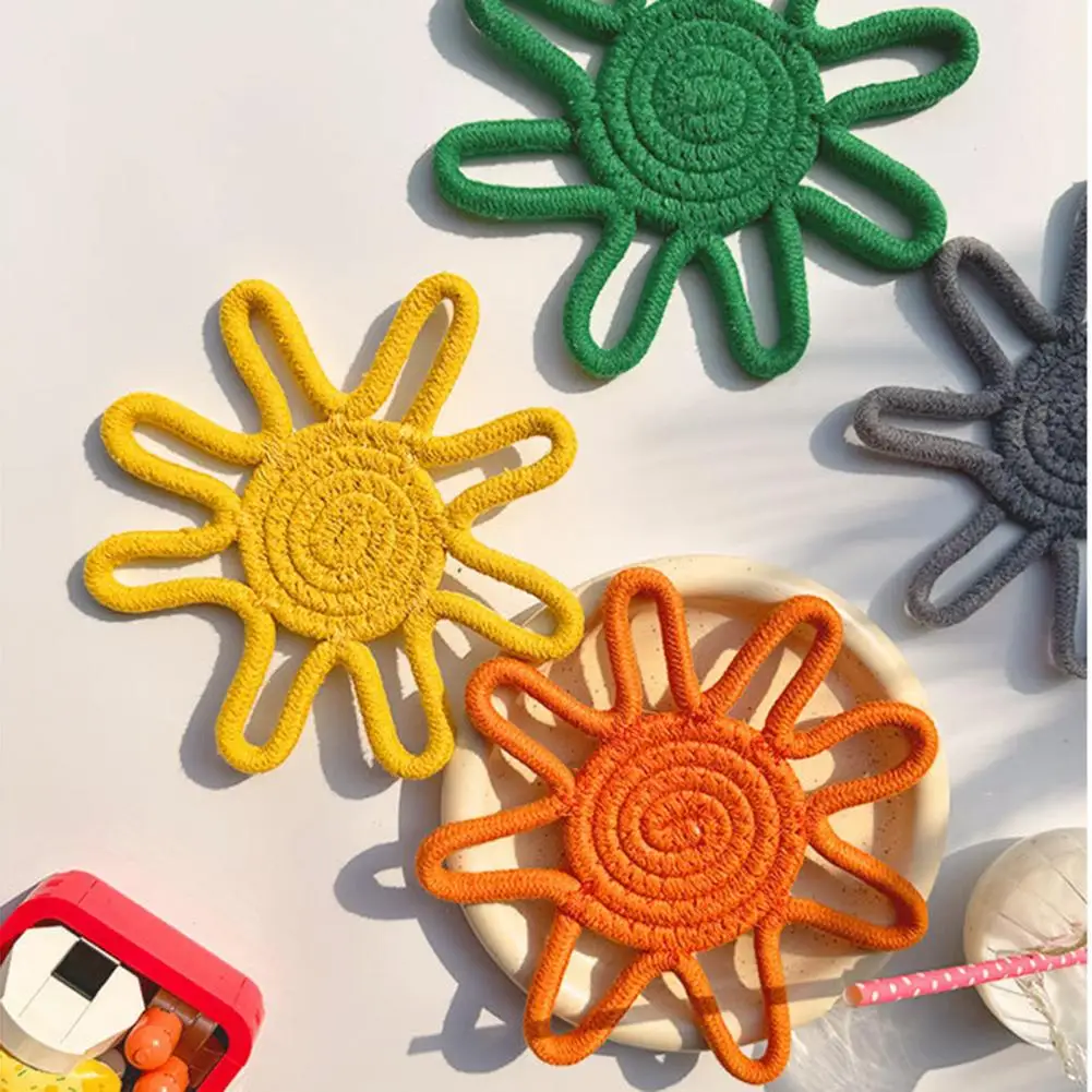 Insulating Pot Holder Thick Wear-resistant Coaster Handmade Sunflower Cotton Rope Coaster Set Nordic Style Heat for Pots