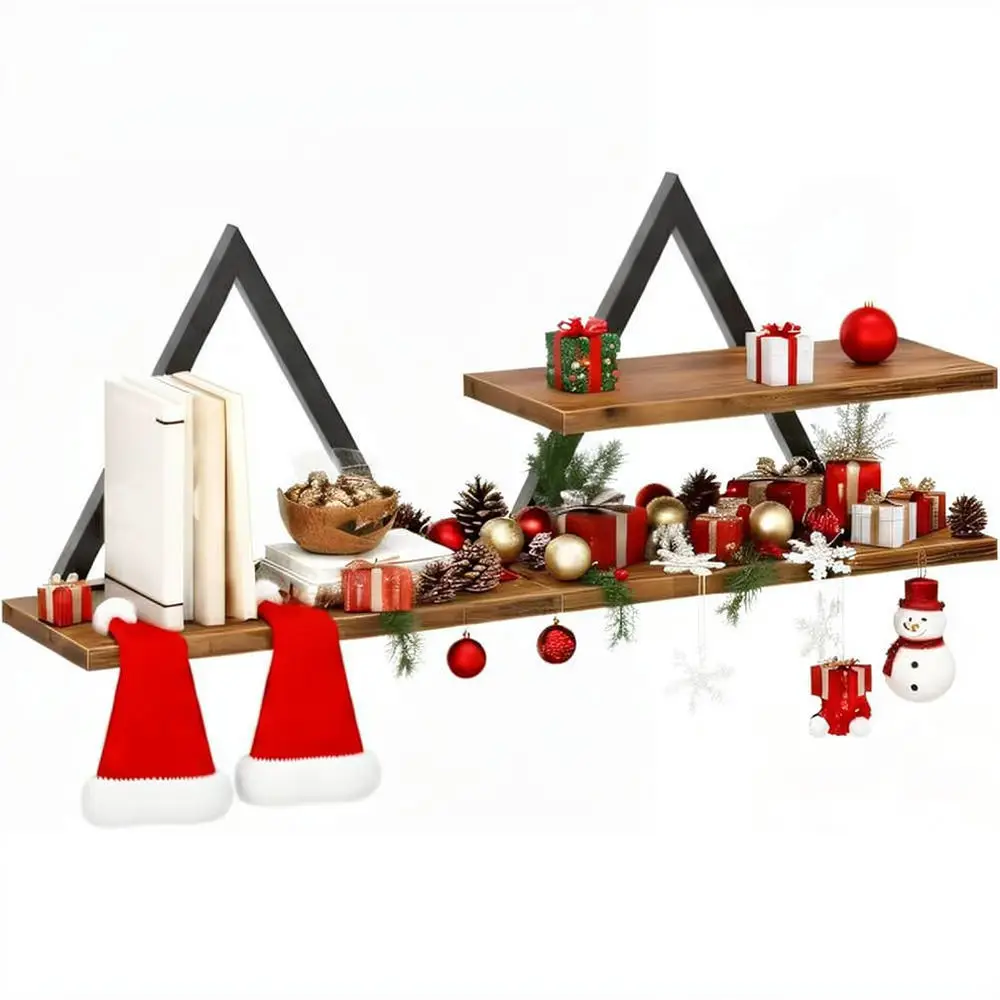 Wooden Wall Shelves Floating Storage Organizer Rustic Display Rack For Home Decor Living Room Bedroom Kitchen Organization