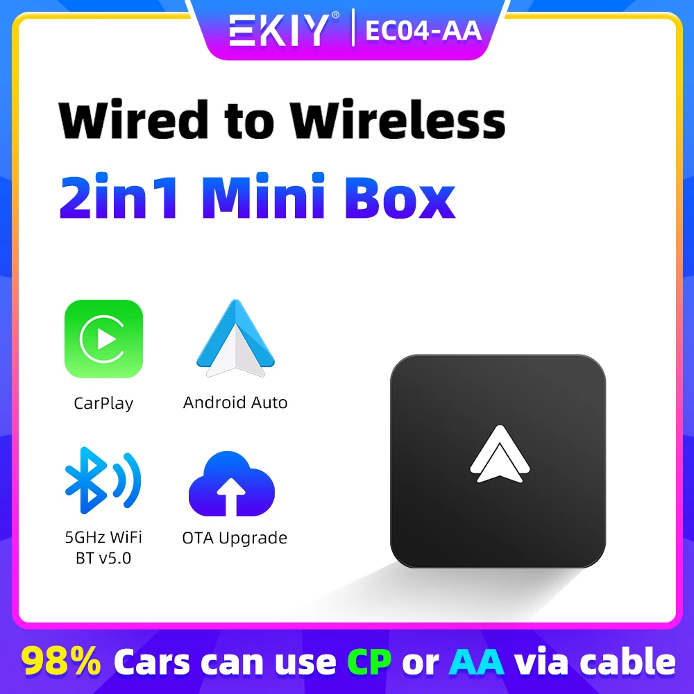 EKIY 2 in1 Car Play Mini Box Android Auto Dongle Wireless Adapter CarPlay for Benz Audi Mazda Kia Toyota VW OEM Car Radio