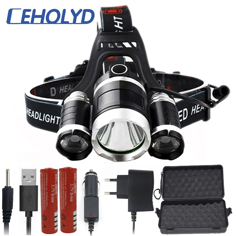 Ceholyd LED Headlamp Headlight Rechargeable Power By 18650 Battery 8000LM 3pcs XM-L T6 Head Lamp Light Frontal Flashlight Torch