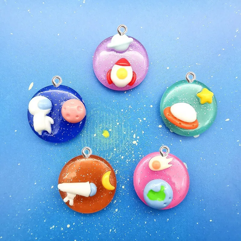 10Pcs Kawaii Cartoon Outer Space Series Resin Pendant DIY Earrings Necklace Pendant Bracelet Keychain Decoration Flat Back Resin