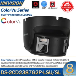 Hikvision 8MP telecamera torretta DS-2CD2387G2P-LSU/SL 4K POE sicurezza panoramica ColorVu doppia lente colore notte altoparlante microfono incorporato