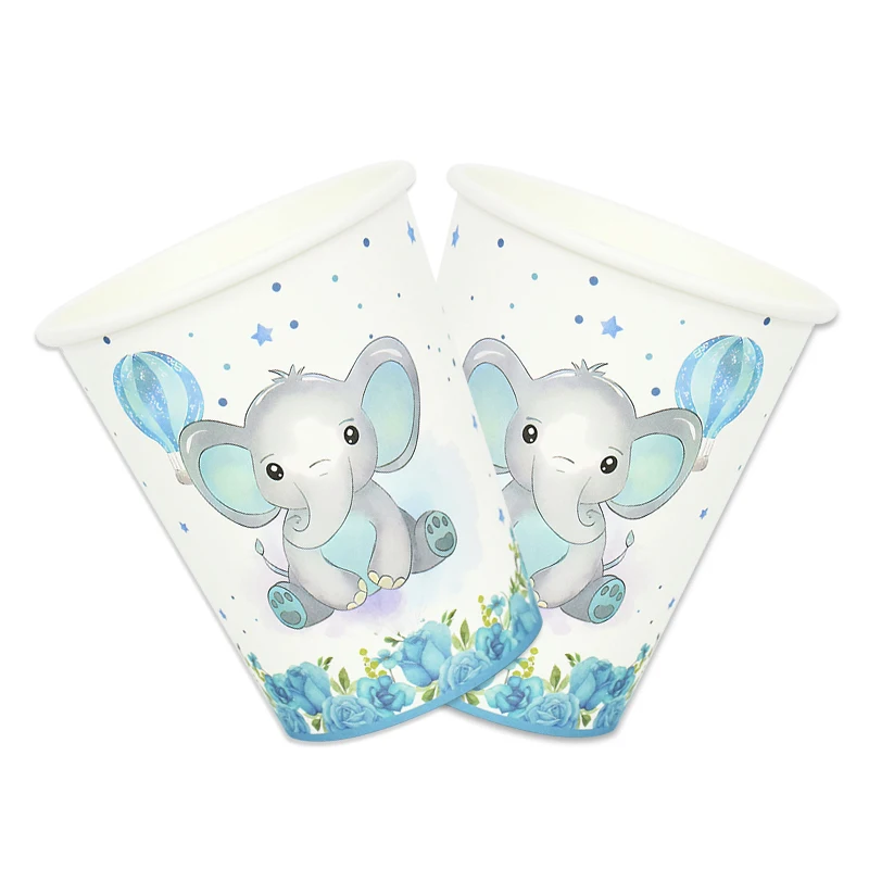 Blue Baby Elephant Disposable Tableware Tablecloth Paper Plate Napkins for Baby Shower Decorations Gender Reveal Party Supplies