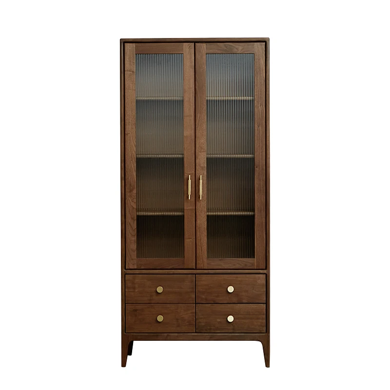 

North American black walnut bookcase Solid wood bookcase with glass door storage cabinet Simple study living room furniture