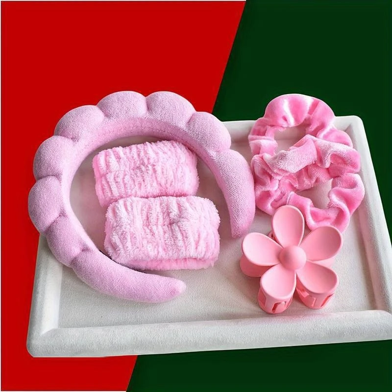 6piece Sponge Spa Headband with Wristbands for Washing Face Wide Padded Headband Skin Care Makeup Removal Shower for Women Girls