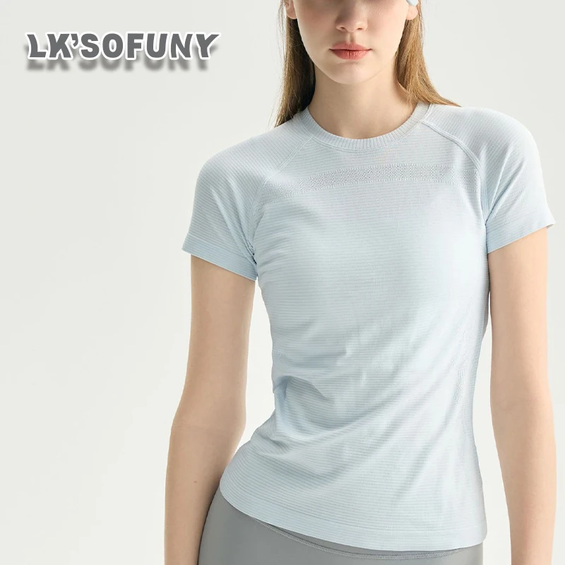 LK'SOFUNY Seamless Yoga Top Women Short Sleeve Quick Dry Slim Fit Breathable Sports T-Shirt for Gym Running