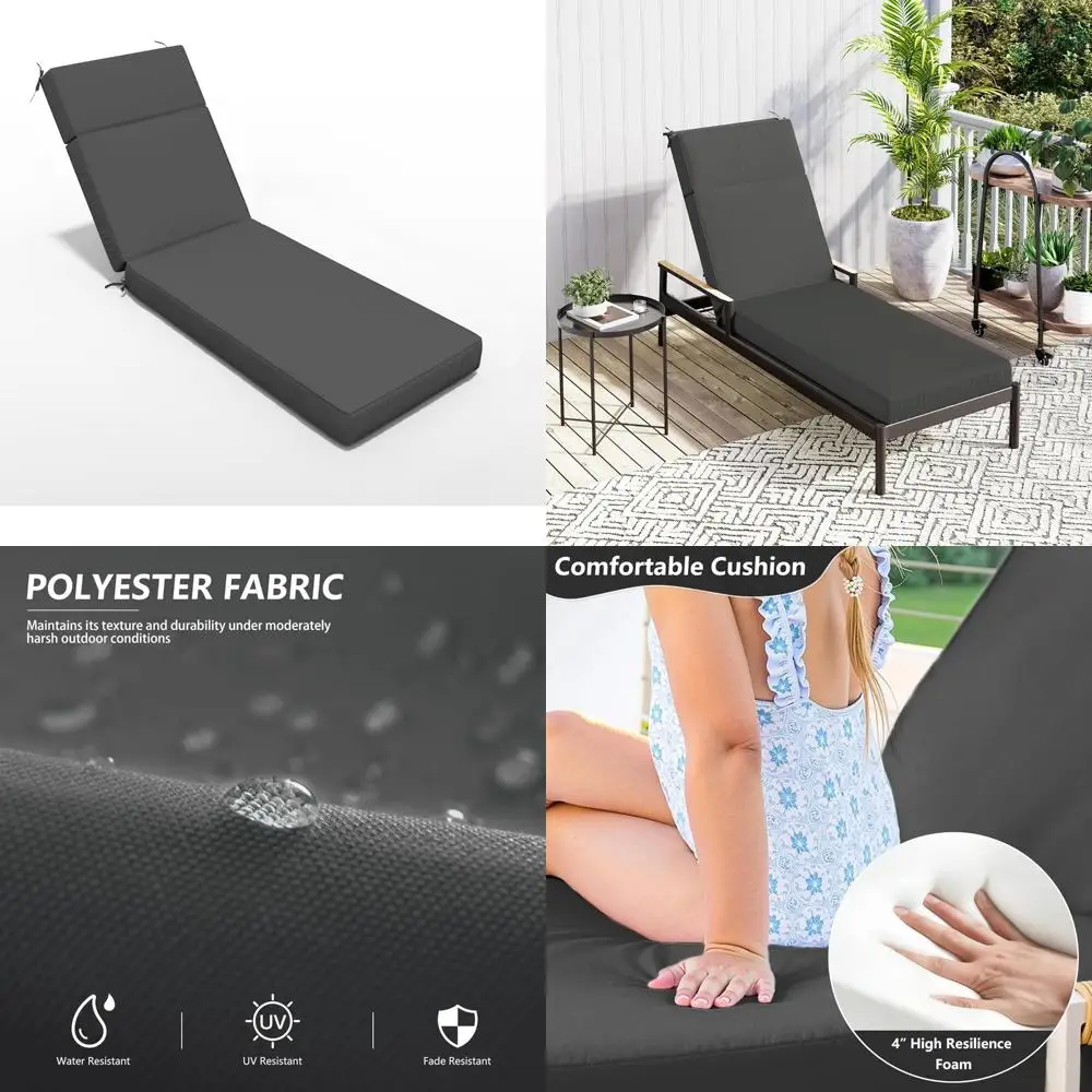 

Water-Resistant and Fade-Resistant Outdoor Chaise Lounge Cushion, 72 L x 21 W x 4 D, High-Density Foam for Comfortable Relaxatio