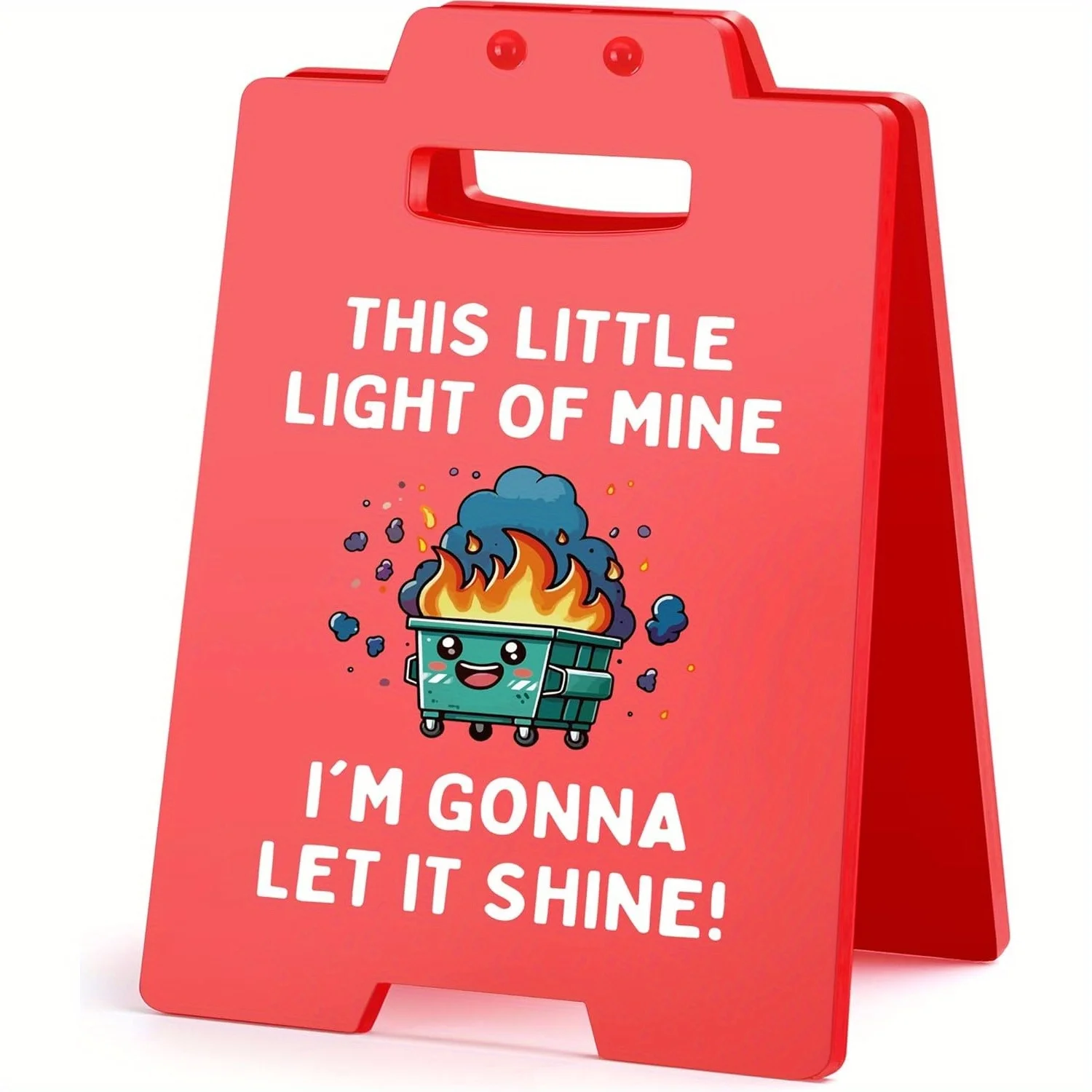 Dumpster Fire Desk Sign - Funny Office Decor for All Red cubicle accessory with This Little Light... slogan & Caution tag - grea