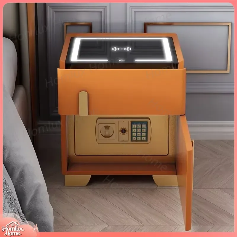 Modern Solid Wood Bedside Table with Wireless Charging Mirror Locker Multi Function Nightstand for Bedroom Apartment Home