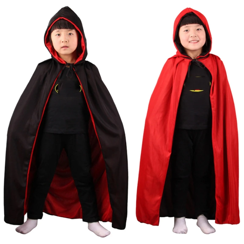 Cosplay Costume Halloween Children Stand Collar Cape Black Red Reversible Cap Vampire Cape Halloween Party Girls Boys Clothes