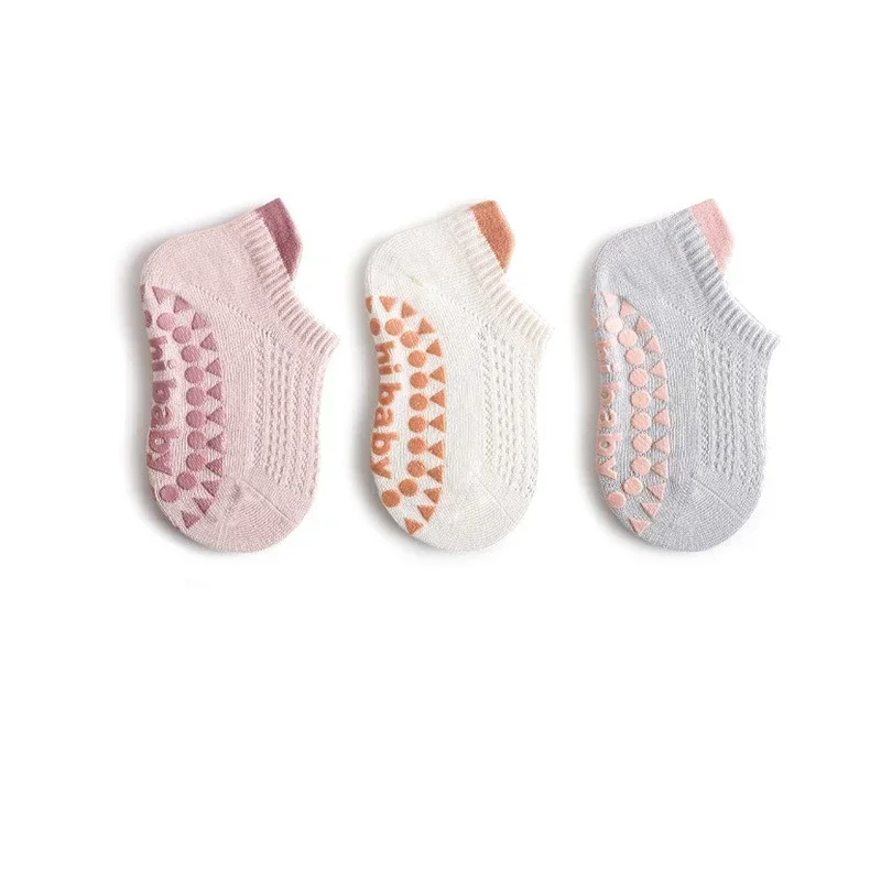 3 Pair Summer Sock for Baby Simpplicity Solid Color Silicone Non-slip Floor Sock Mesh Breathable Thin Ankle Toddler Indoor Sock