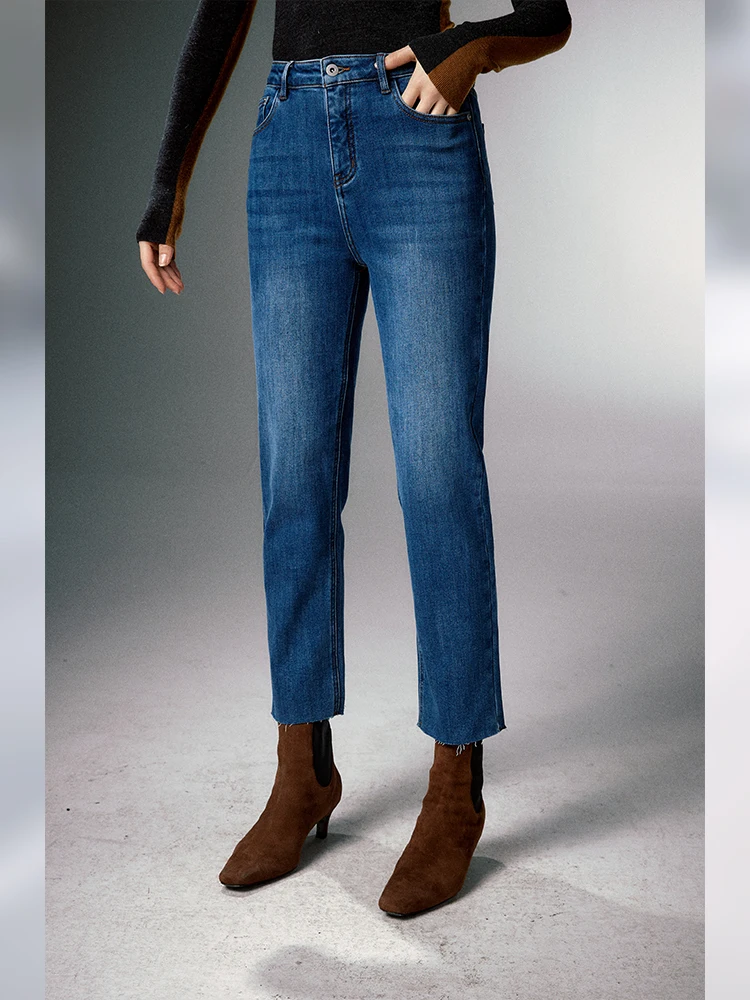 

WinnieTang эластичные джинсовые брюки с высокой талией, женские облегающие джинсы на подкладке Fce Basic Sle, эластичные джинсы с потертостями до щиколотки