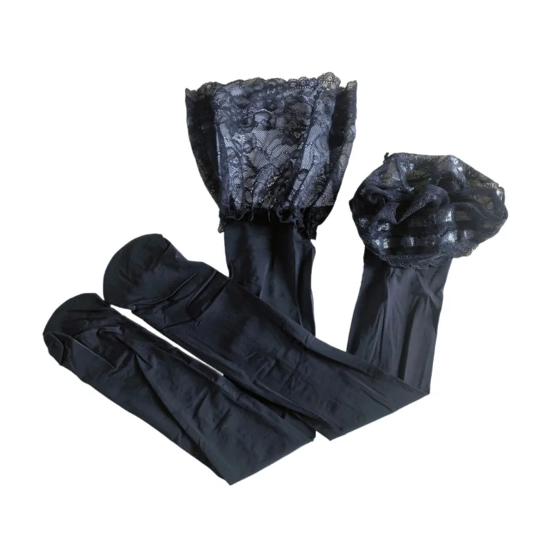 65cm Solid Color Stockings 8D Anti-slip Silicone High Stretchy Over Knee Stockings Women Reinforced Toes Lace Floral New Hosiery