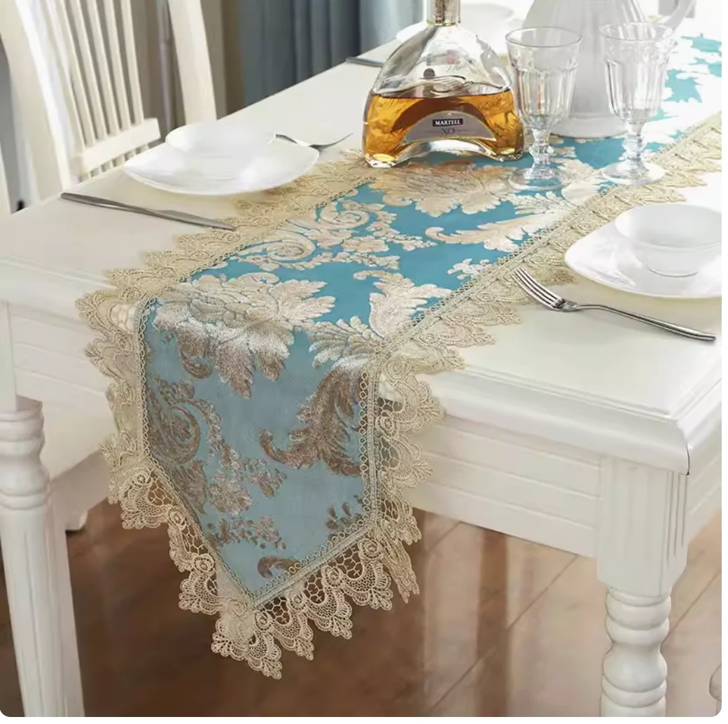 European luxury dining table flag lace fabric sharp corner fashionable coffee table flag American rectangular simple cover cloth