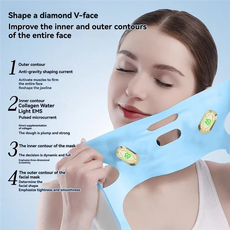 آلة رفع الوجه EMS إزالة الذقن المزدوجة على شكل حرف V حزام رفع EMS Pulse V-Face Massager
