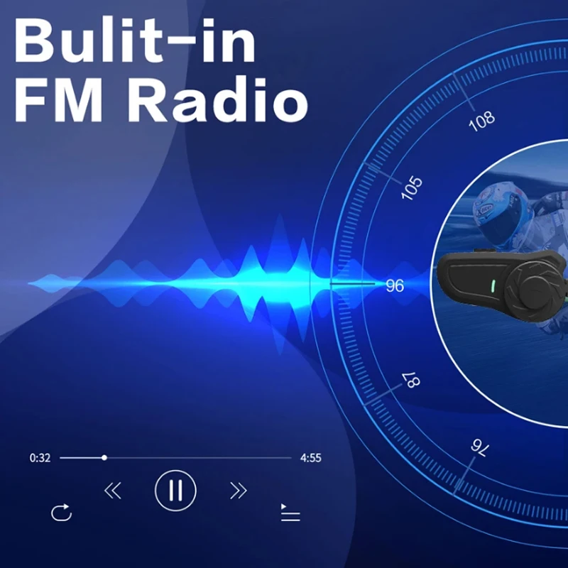 خوذة دراجة نارية بلوتوث إنترفون 2 راكبين 800 متر يتحدث سماعة BT5.1 FM IP65