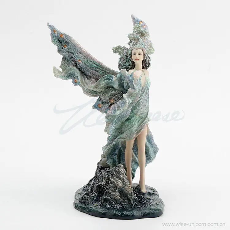 Ethereal Ocean Wave Wing Fairy Sculpture Dreamy Gradient Seaside Elf Goddess Figurine Desktop Art Decor Vintage Angel Ornament