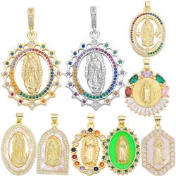 Juya Handicraft 18K Real Gold Plated Cz Paved Enamel Saint Virgin Mary Religious Charms For DIY Pendant Talisman Jewelry Making
