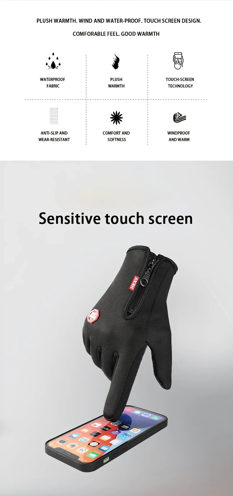 Gants d'hiver pour hommes et femmes, écran tactile, chauds, pour cyclisme en plein air, conduite, moto, empreintes digitales, gants froids, coupe-vent, antidérapants