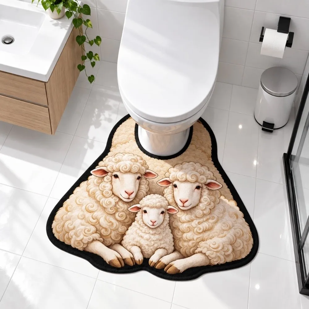 Practical Sheep Pattern Toilet U-shaped Mat Non-slip Quick-dry Bathroom Floor Rug Washable Absorbent Bath Mat Bathroom