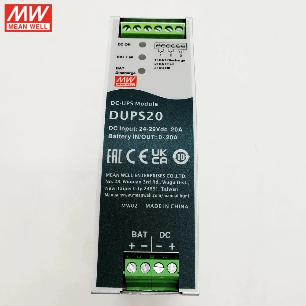 Imagem -06 - Mean Well-módulo de Emergência de Segurança Dups20 Dups40 24v 20a 40a dc Uninterruptible Ballway dc Módulo Ups Taiwan