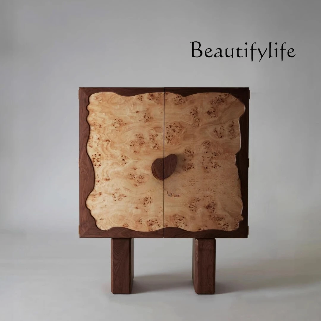 

Medieval style retro walnut color can customized solid wood locker tree tumor wine cabinet household dining side porch cabinet