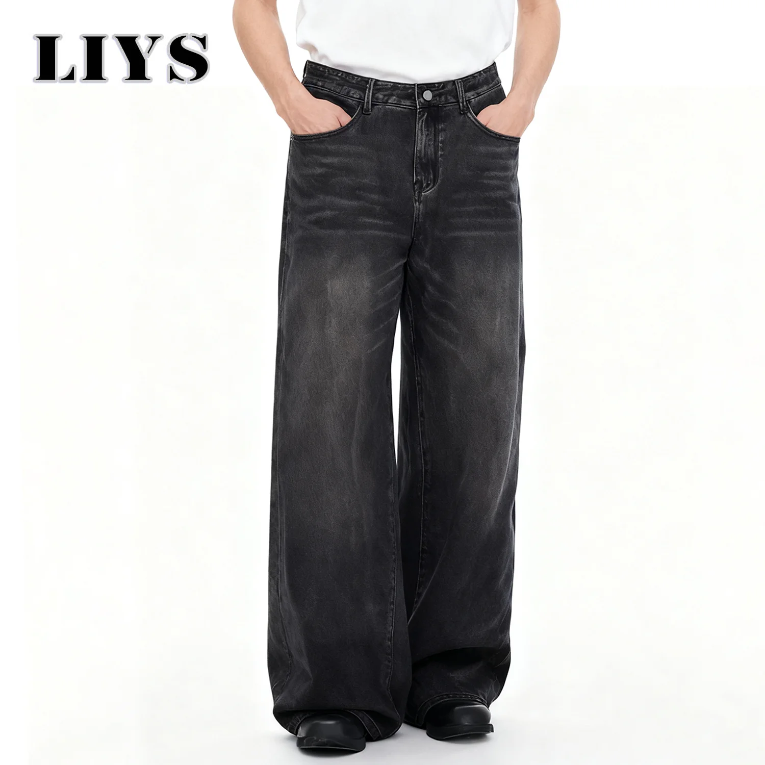 Four Season Men's Jeans Korean Version Student Casual Pant American Retro Gray Black Loose Wide Leg Jean Baggy Men's Denim Pants