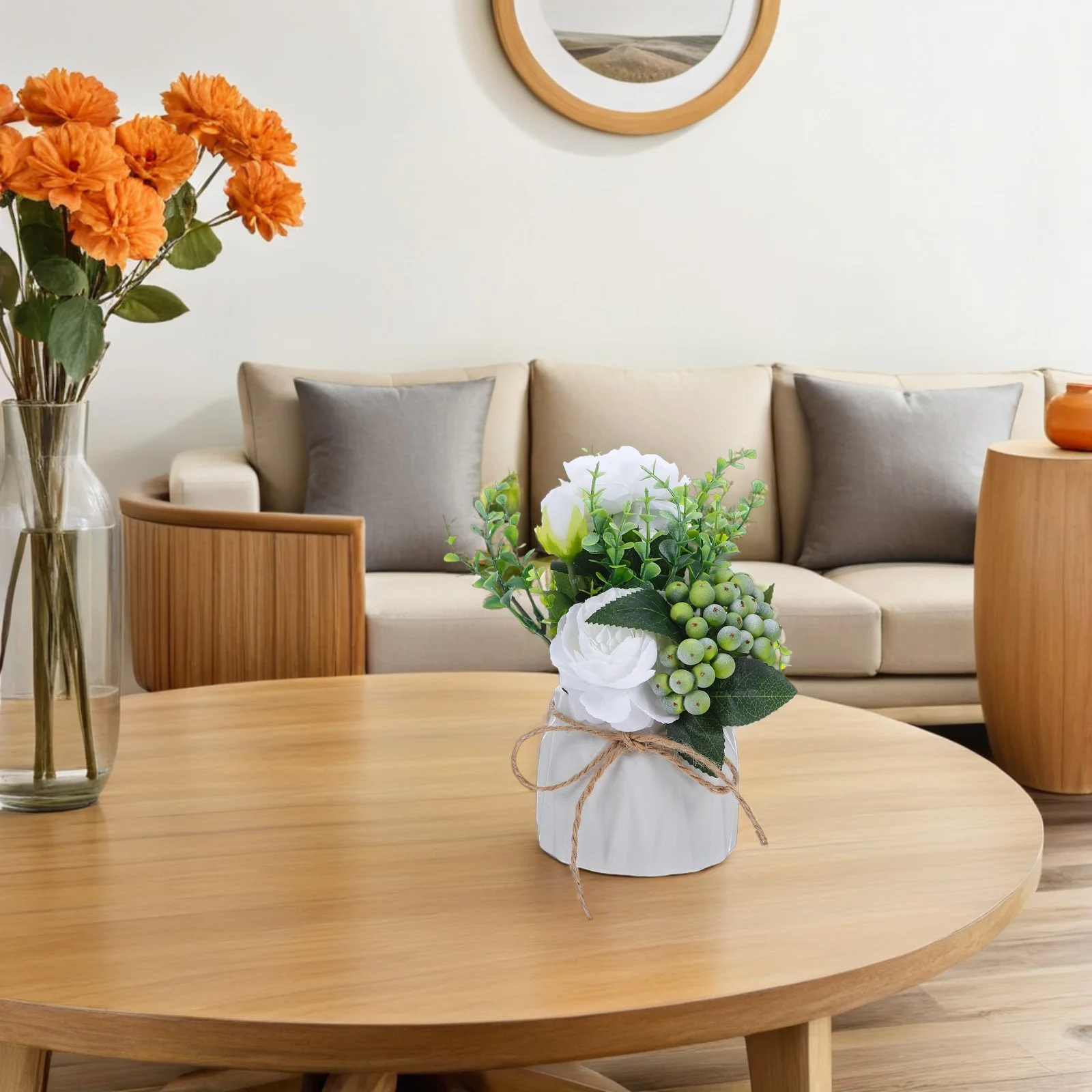 

Artificial Indoor Plants Fake Flower Arrangement Decor Ceramic Vase for Home Potted Flowers