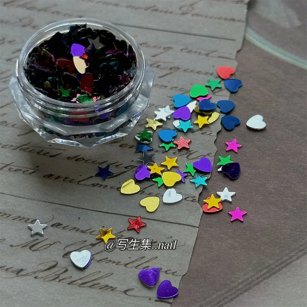 Stile Instagram Colori misti Multi dimensioni Cuore Stella Laser Paillettes Accessori per unghie Graziosi paillettes Paillettes Scava fuori Nail Art